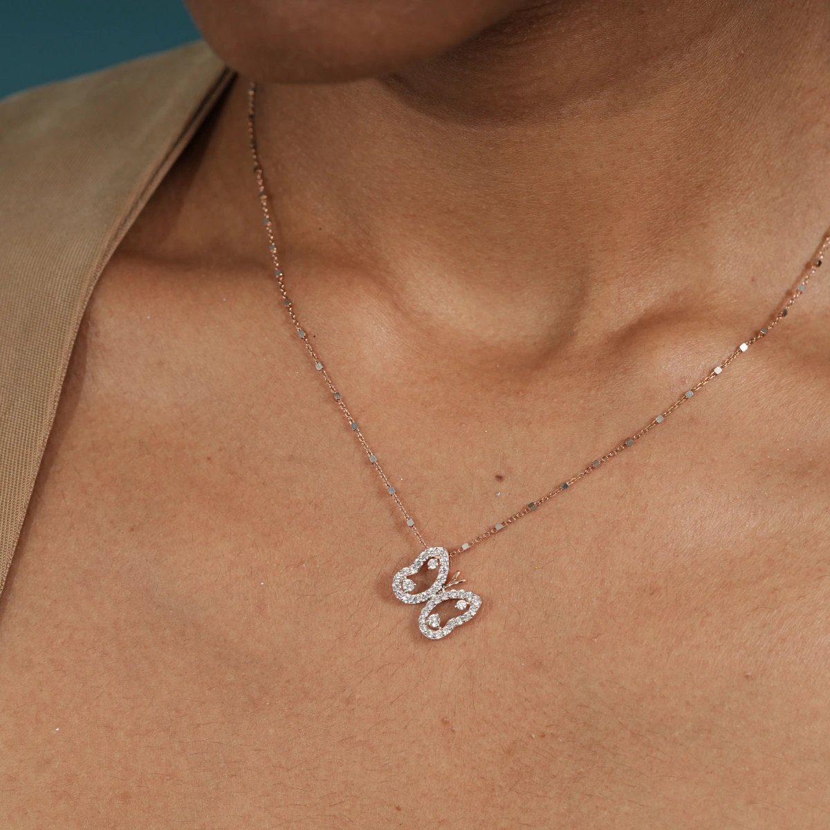 Butterfly Shaped Round Cut  Lab Grown Diamond Necklace